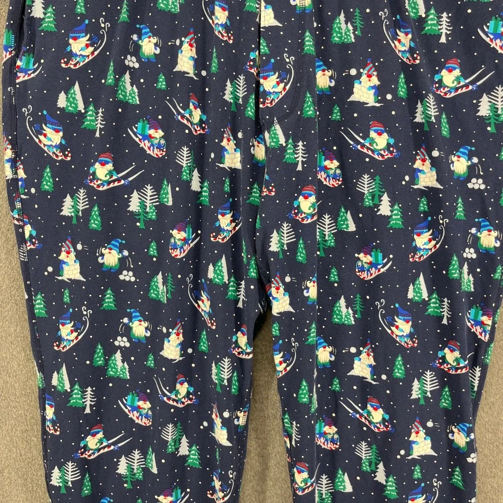 Lands End Gnome Skiing Christmas‎ Pajama Pants Joggers Navy Blue Size L 36 38